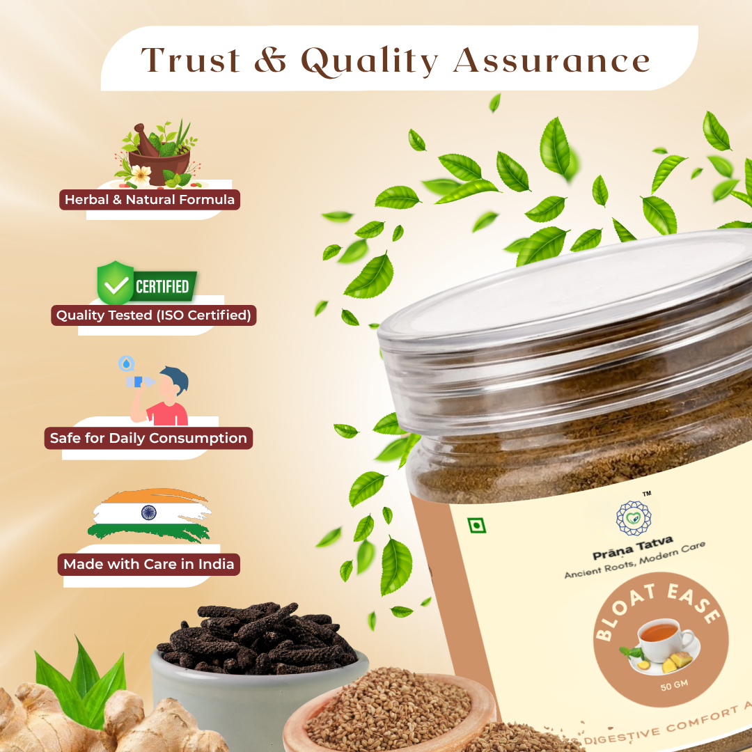 Prana Tatva Ayurvedic Bloat Ease Powder | Natural Digestive Support with Ajwain, Ginger & Mint